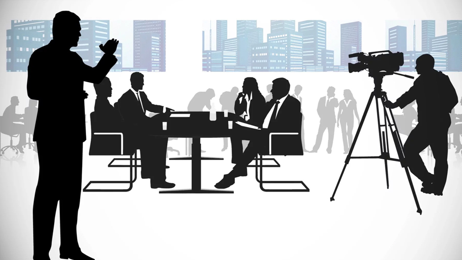Graphic displaying office workers and camera operator